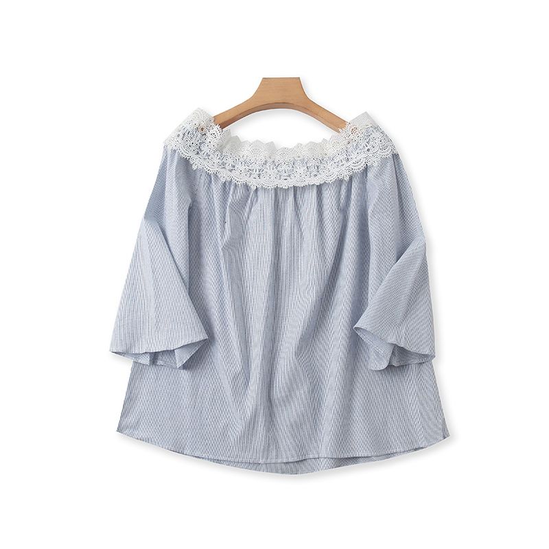 

Топ с открытыми плечами Весна/Лето Новое поступление Кружево Крючком Полоски Майка Женский Универсальный Приталенный Топ H/3-2 Blue and white stripes S