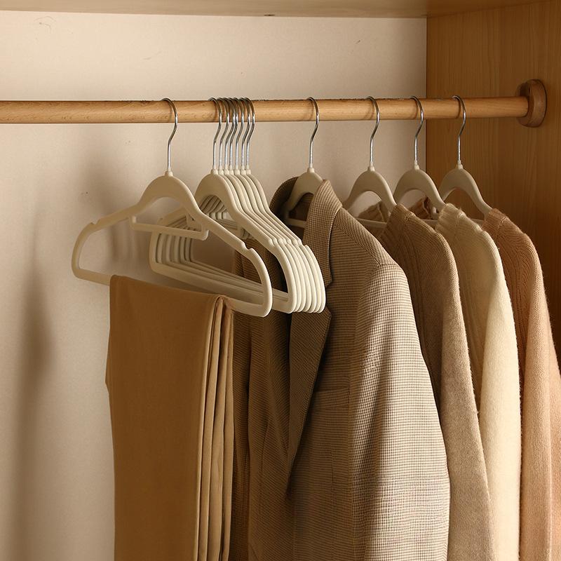 Flocking Hangers Plastic Non-Slip Clothes Support Adult Multi-Functional Wardrobe Storage Clothes Hanging Seamless Household Drying Hangers