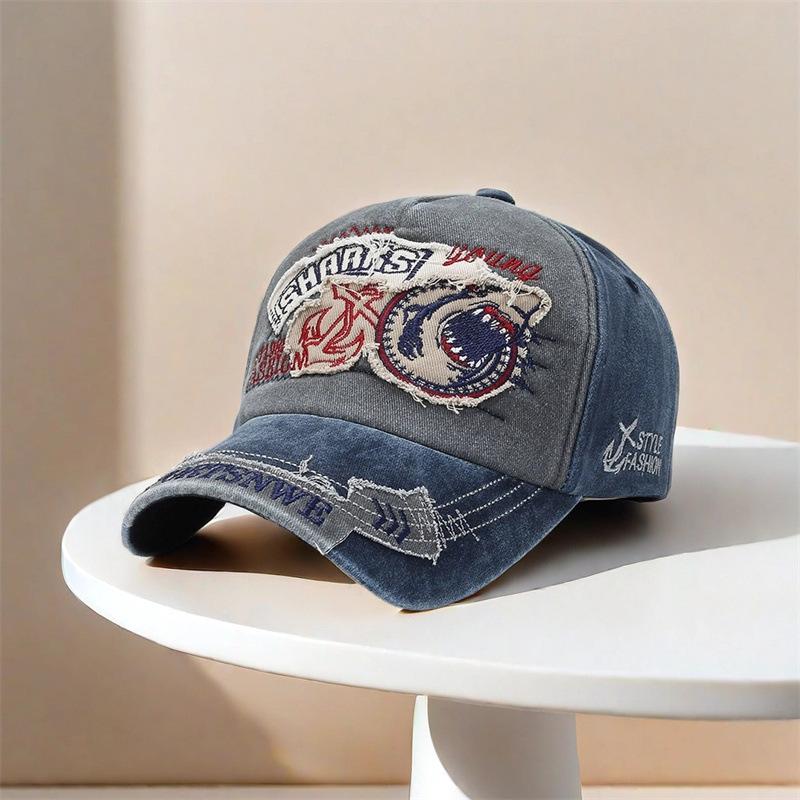Fashion Men Baseball Cap Large Letters Pure Cotton Shark Embroidery Casual Visor Hat for Women Snapback Hip Hop Caps Peaked Cap