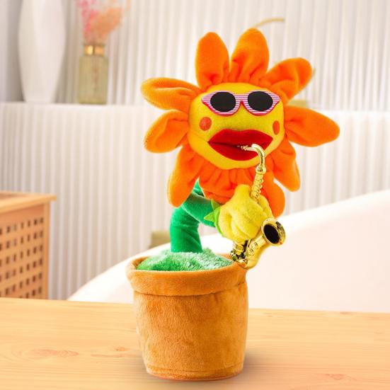 Electric Dancing Sunflower Toy Repeats What You Say Recording Singing Plush Potted Flower Toy Toddlers Educational Interactive Plushie Musical Toy