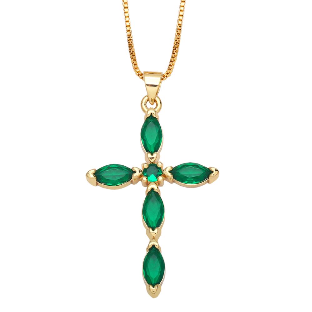 FLOLA Simple Pink Crystal Cross Necklaces for Women Gold Plated Box Chain Amulet Necklaces Christian Jewelry nkeb194