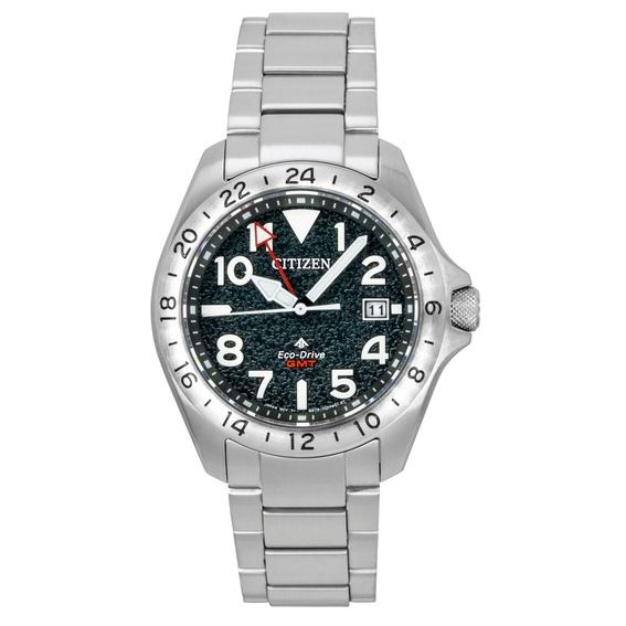 Citizen Promaster GMT Edelstahl Schwarzes Zifferblatt Eco-Drive Taucheruhr BJ7150-50E 200M Herrenuhr