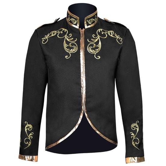 

Мужская куртка со стойкой, длинным рукавом, золотым вышитым узором, короткое пальто, приталенного силуэта, костюм на Хэллоуин, дорожная одежда S