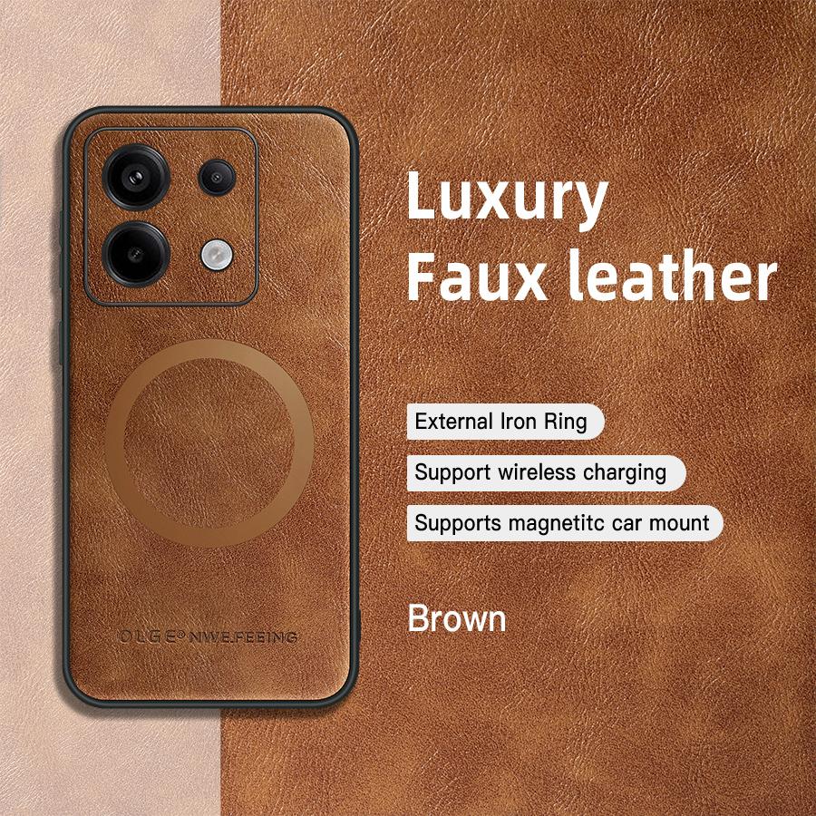 For POCO X6 X6 Pro PU Leather Magnetic Ring Soft Edge Anti-Drop Anti-Fingerprint Phone Case