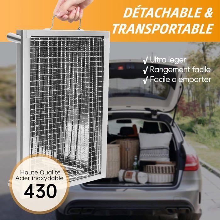SunJas Barbecue Charbon De Bois INOX Ajustable Barbecue Demontable En Acier Portable BBQ Exterieur Grille Sur Pied Pour Jardin Pique