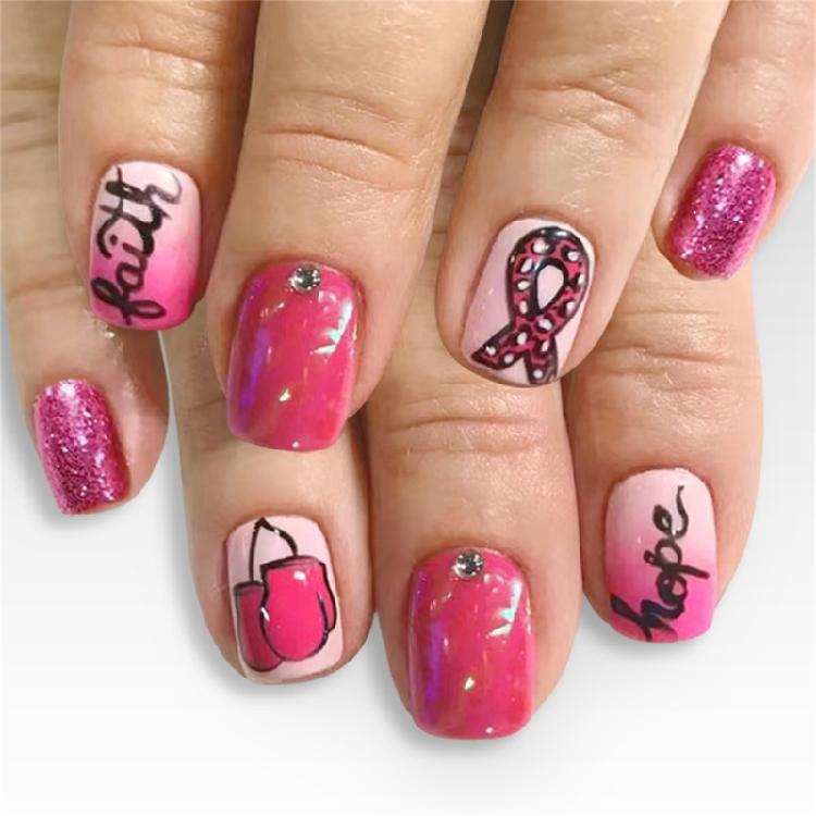 

24Pieces Glitters Press On Nail Rose Ribbon Polkas Dot Artwork Breathable Design for Everyday Elegant Style 1