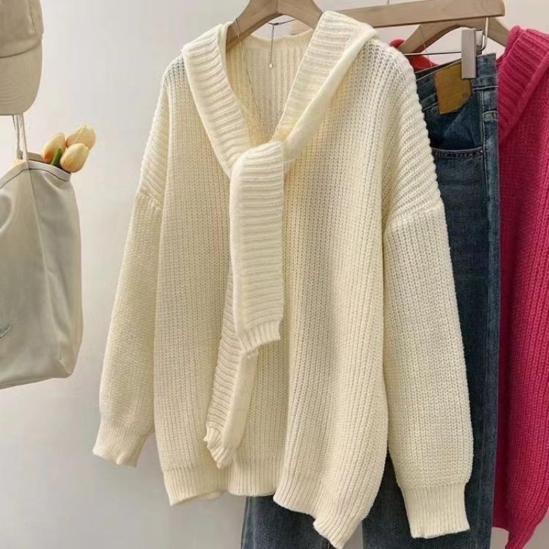 

Однотонный свитер-шаль, женский шикарный топ из двух частей с V-образным вырезом и длинными рукавами, корейский удобный свободный женский пуловер S бежевый