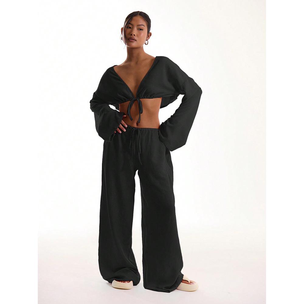 **2025 Summer Women's Solid Color Casual Loose Pants – European and American Style**