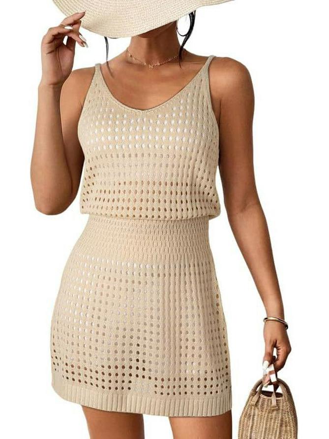 2024 Women's Cross-border Hot-selling Hollow-out Knitted Beach Cover-up Dress, Casual Wear