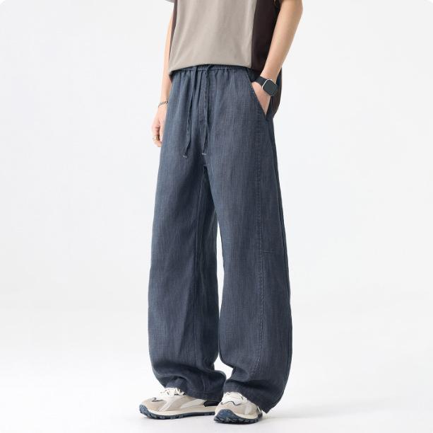 Lyocell Tencel casual pants men's spring and summer trendy brand old money style linen straight retro drape wide-leg trousers
