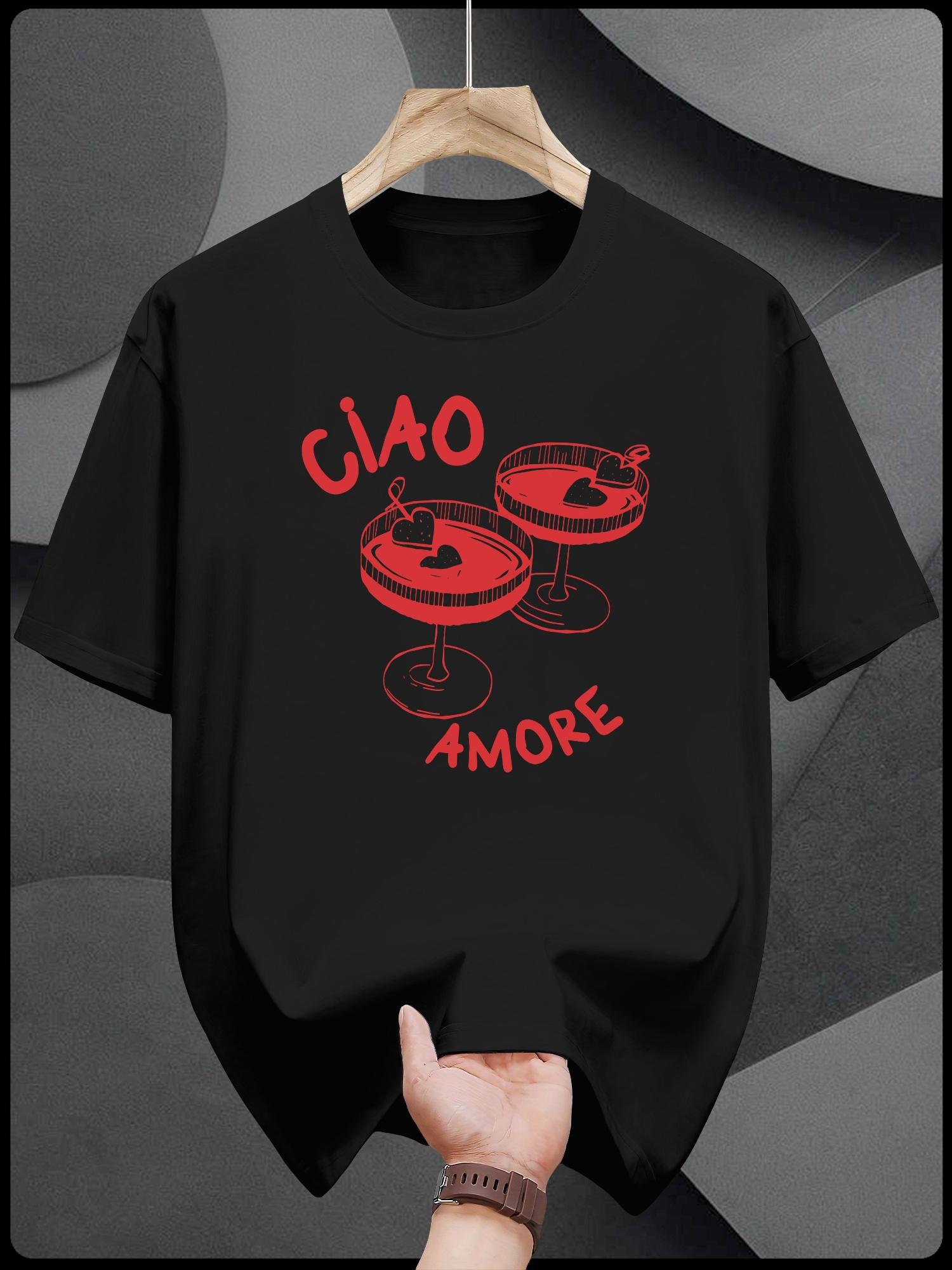 

Casual Cotton T-shirt with CIAO AMORE Print - Short Sleeve L
