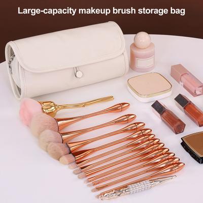 Reise Make-up Pinsel Tasche Aufrollbarer Make-up Pinsel Organizer 12 Fächer Make-up Pinsel Etui mit Reißverschlusstasche für Kosmetik-Essentials Make-up Pinsel