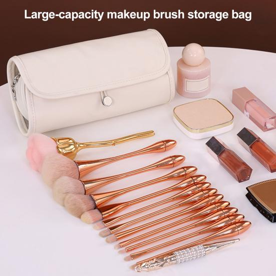 Reise Make-up Pinsel Tasche Aufrollbarer Make-up Pinsel Organizer 12 Fächer Make-up Pinsel Etui mit Reißverschlusstasche für Kosmetik-Essentials Make-up Pinsel