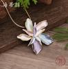 New enamel color double-layer five-petal flower alloy pendant, women's exaggerated personality high-end flower necklace