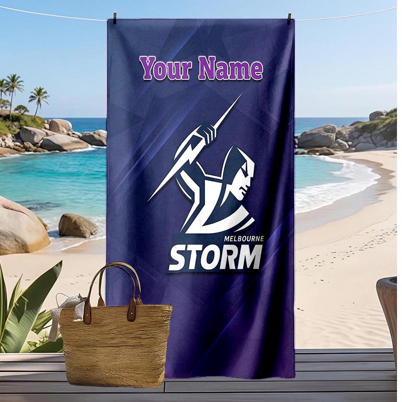 Melbourne Storm Custom Beach Towel, Print Your Name Text Lightweight Absorbent Towel for Swimming Travel