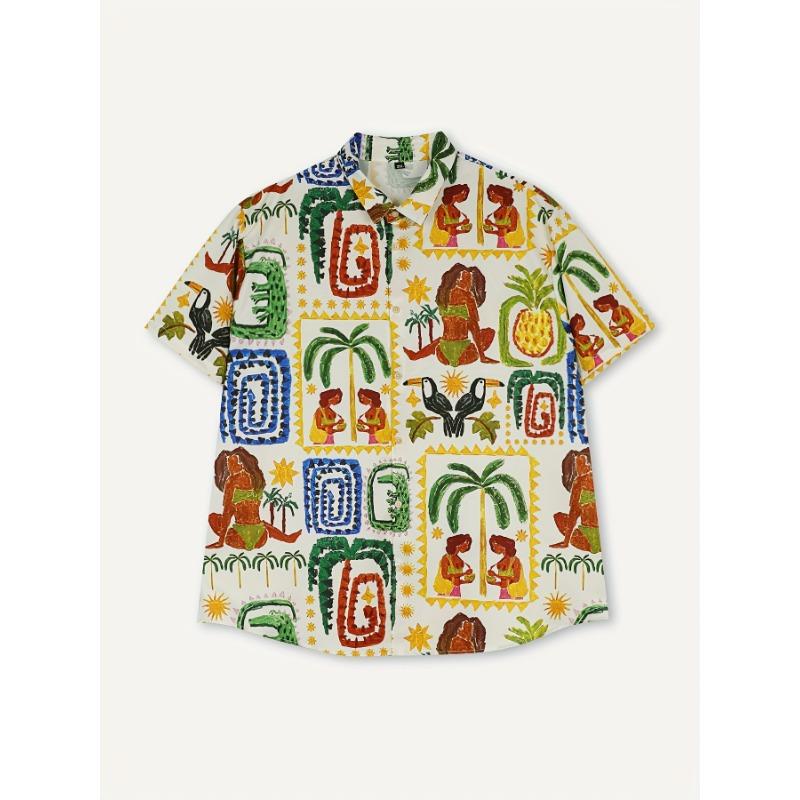 Fashion New Men's Short-Sleeved Shirt Plaid Hawaiian Style Print Daily Casual Beach Holiday Wear With Men's Oversized Shirt Tops