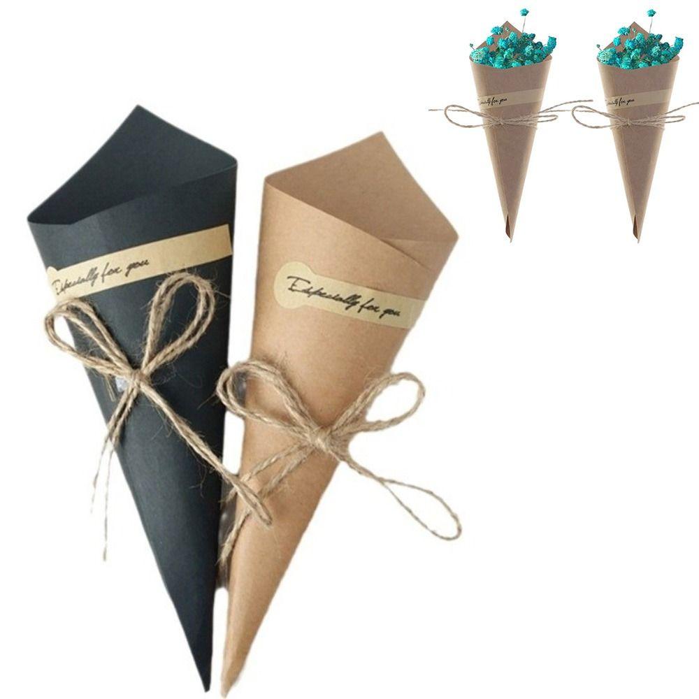 50Pcs Kraft Paper Bouquet Wrapping Tubes With Rope Tag DIY Handmade Flower Cones Holder Confetti Holder Wedding Decoration
