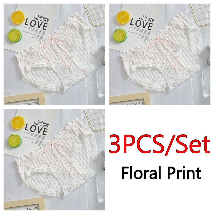 3PCS/Set Cotton Panties Women Underwear Panty Fashion Thread Bow Briefs Lovely Girl Seamless Underpants Female Lingerie Selling