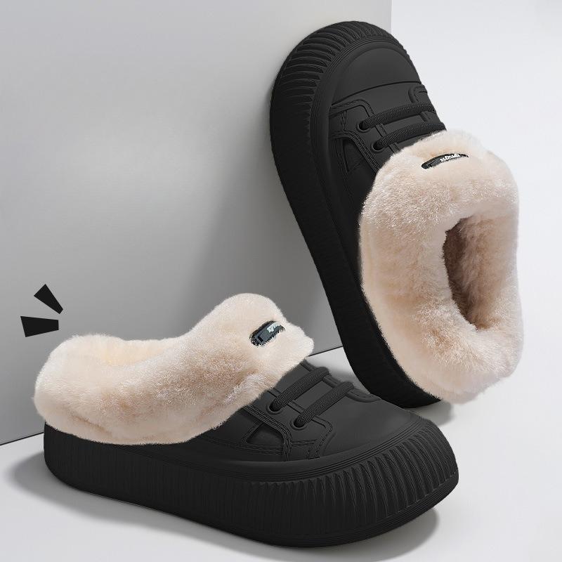 Thick-soled Cotton Shoes, Indoor Home Anti-slip, Warm, Fleece Waterproof Slippers for Women