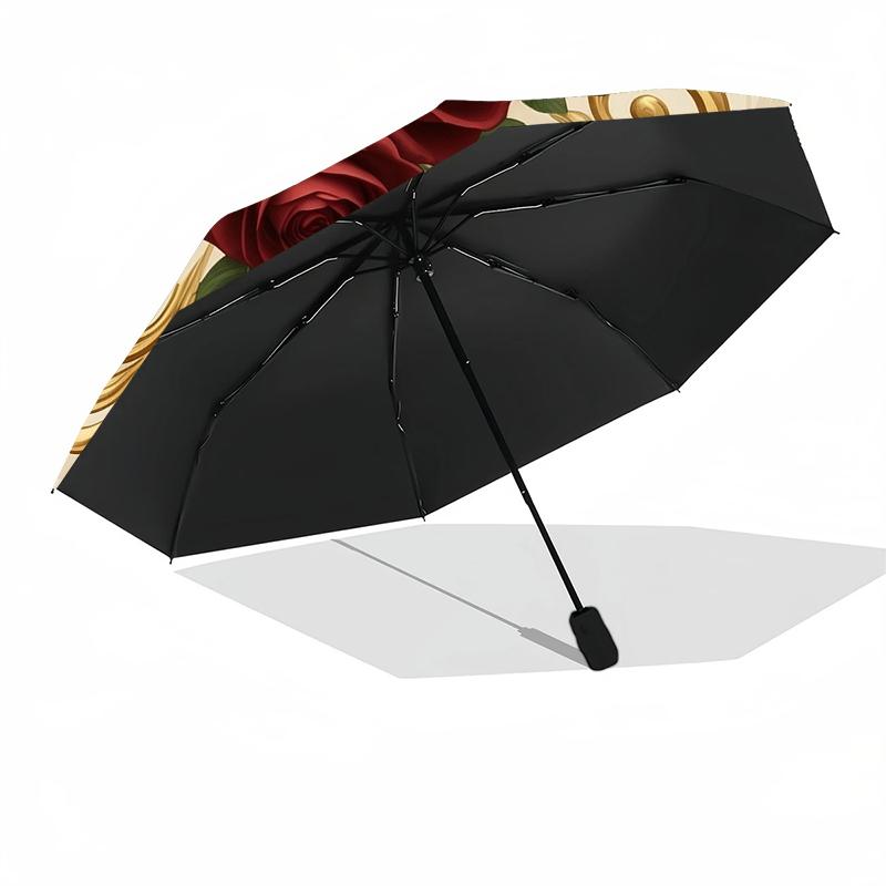 1pc Basketball Fire Clock Combination Pattern Sturdy 8-Bone Auto Umbrella, Bright Umbrella, Digital Printed, Foldable Umbrella for On-the-Go Outdoor U