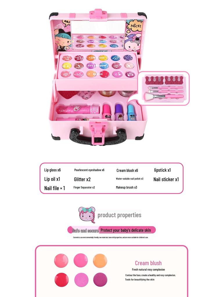 Jieyani Princess Makeup Set for Kids - Pretend Play Kit with Lipstick and Nail Polish