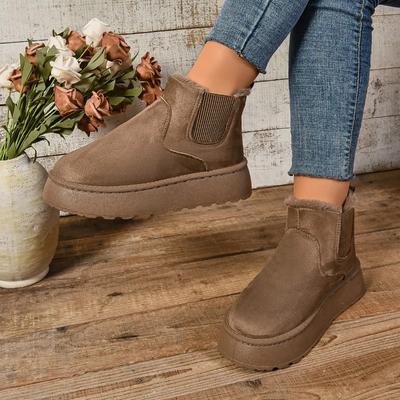Botas de nieve cálidas de felpa cortas de invierno para mujer, zapatos casuales, nuevas botas de gamuza de piel Chelsea, zapatos planos con plataforma para mujer, botas