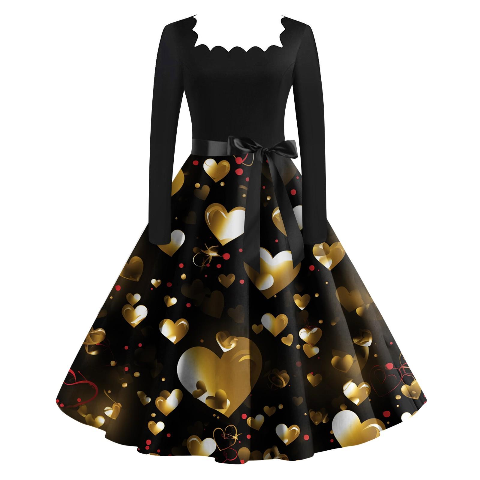 Женское винтажное классическое платье с длинным рукавом и принтом ко Дню святого Валентина — фото 3