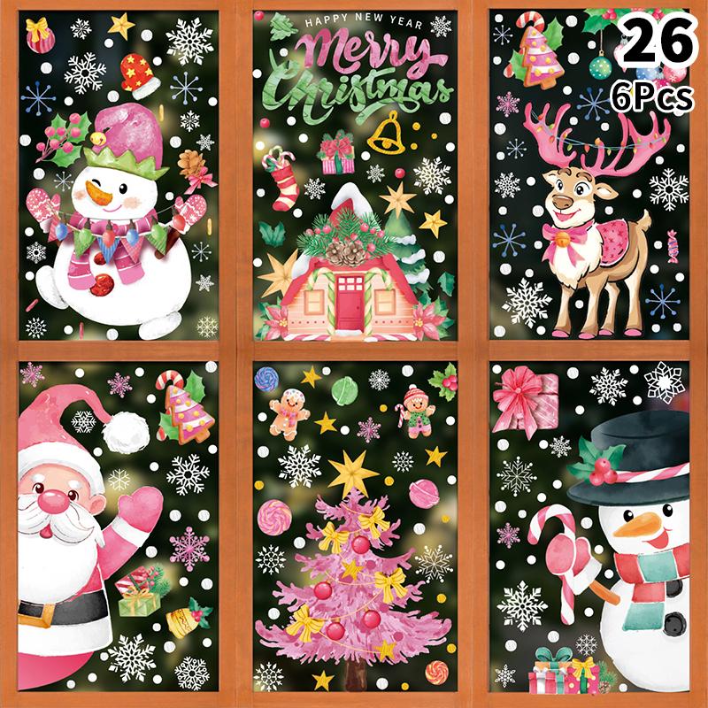 Removable Christmas Pvc Static Sticker Santa Window Stickers Beautify Snowflake Wall Decals New Year Party Glass Dress Up