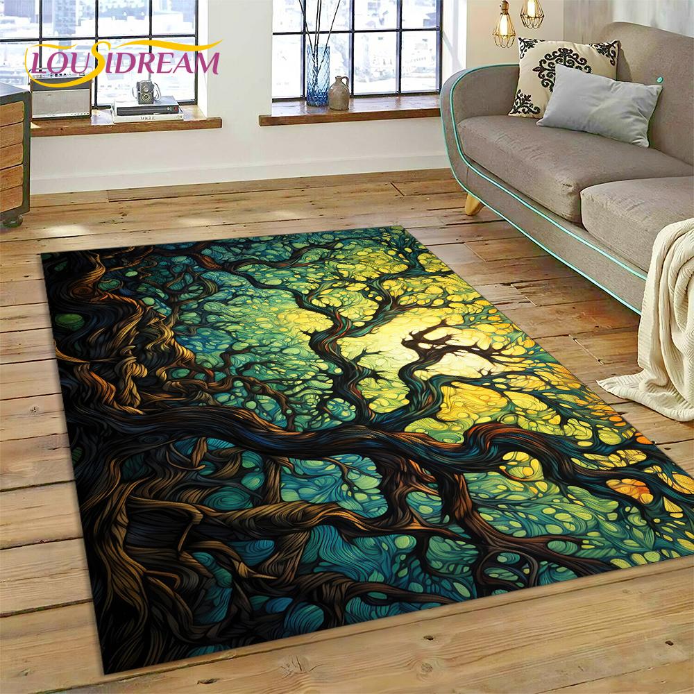 3D Strom života Příroda Viking Yggdrasil Severský Koberec pro Obývací pokoj Ložnice Dekorace, Protiskluzová Dekorace na Pohovku Rohožka Dárek