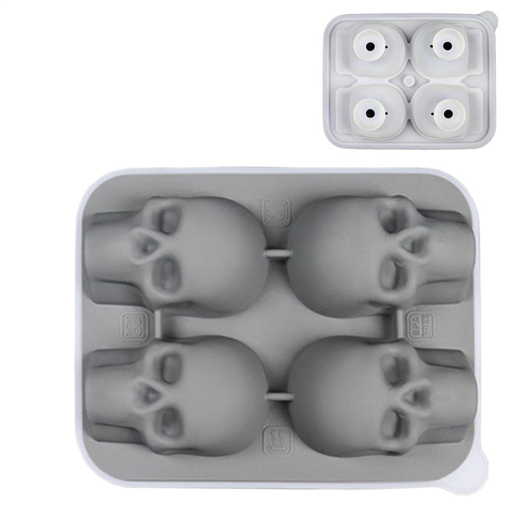 Skull Ice Ball Mold Silicone Flexible Ice Cubes Trays BPA Free Ice Trays For Freezer Horror Skull Head Cocktail Ice Ball Maker