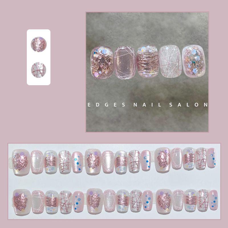 

Pink Hibiscus Crystal Wear Nail Pink Sweet Girl Cat s Eye Three-Dimensional Gilding Nail Stickers Gentle Pure Desire Nail Pink hibiscus [30 short]]