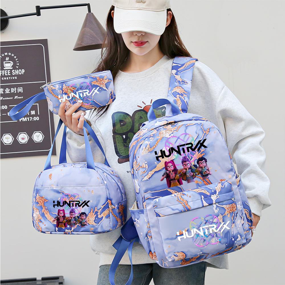 3Pcs/set Cartoon Kpop Printed Backpack with Handbag Pencil Case for Teenager Student Girl Boy Bookbag Schoolbag Women Large Capacity Travel Bag