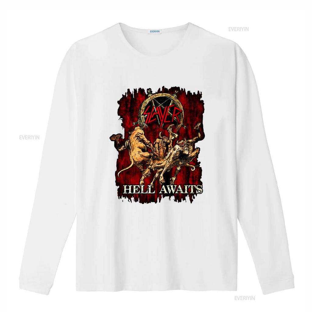 SLAYER Hell Awaits T Shirt Heavy Metal Band Design for Rock Fans Vintage Washed Designer Clothes Slightly Streetwear Homme