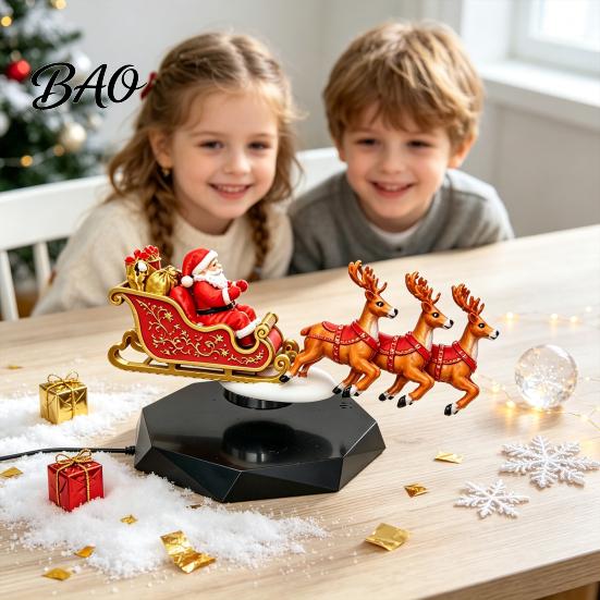 Suspended Sleigh for Office Floating Santa Sleigh, Flying Magnetic Levitation Christmas Display, Unique Gift Family Claus Tabletop Decor Home, Office,