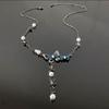 Blue Zircon Butterfly Tassel Necklace New Imitation Pearl Chain Y2K Design Creative Popular Collarbone Chain Women's Jewelry