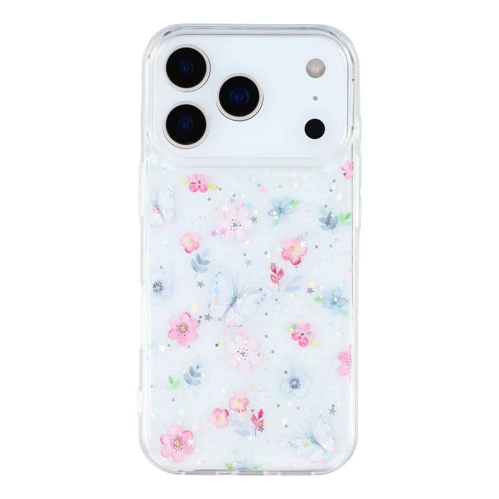 For iPhone 17 Pro Case Glitter Flower Epoxy Shockproof Phone Cover