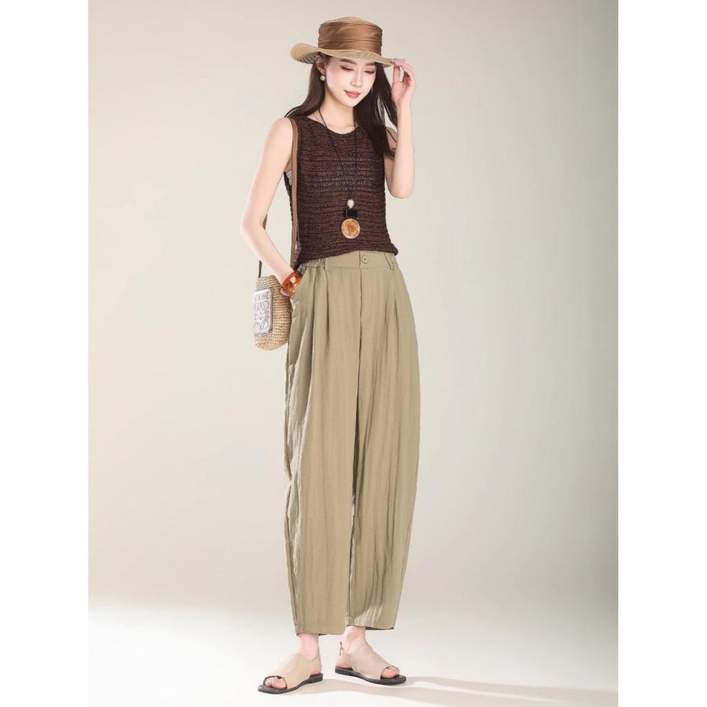 Tencel Linen Pants Women's Summer Thin Cotton and Linen Wide-leg Pants Cropped Pants Bloomers Commuter Casual All-match
