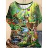 T-shirt da Donna Taglie Forti con Stampa Animali del Bosco, Top Casual Girocollo a Maniche Corte, Abbigliamento Estivo per Esterno