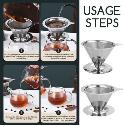 Pour Over Coffee Dripper Slow Drip Paperless Coffee Filter Reusable Strainer Stainless Steel Coffee Filter Baskets Mesh Strainer