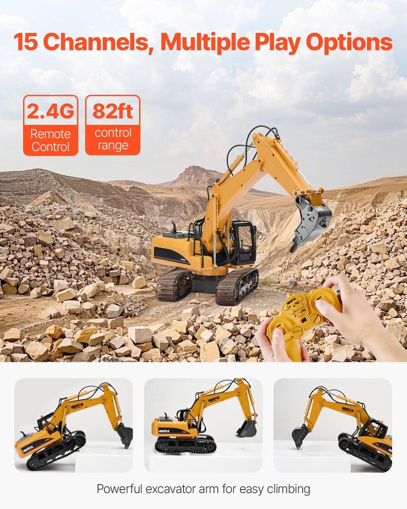 Remote Control Excavator Toy 15 Channel 1:14 Scale RC Excavator Digger