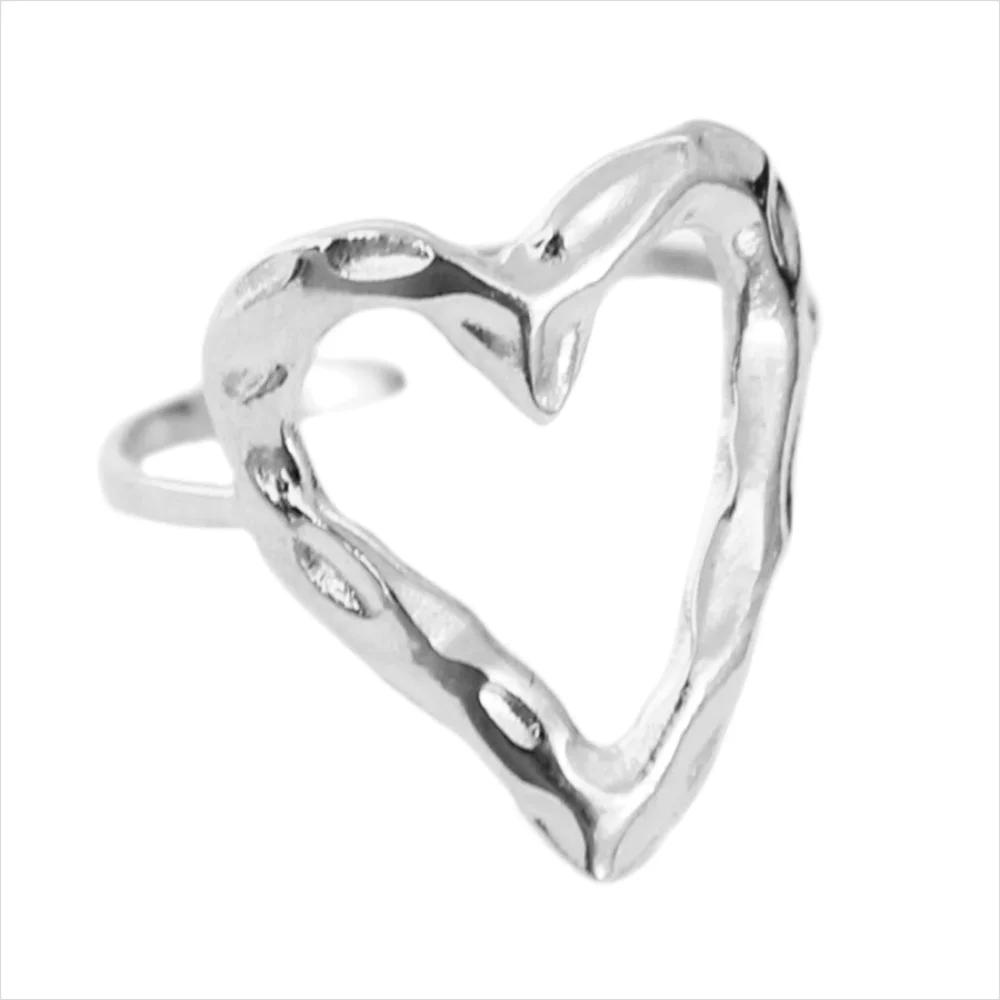 1/3PCS Adjustable Full Circle Hollow Heart-Shaped Open Cuff Ring Stainless Steel Jewelry Irregular Stackable Rings For Women