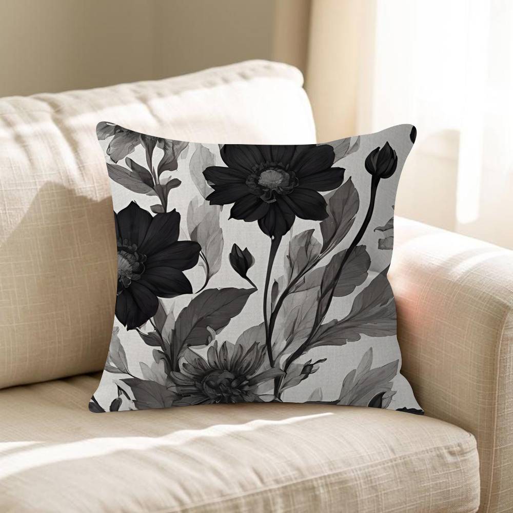 Black  White Floral Pattern Pillow Cover Sofa Cushion Cover Home Room Decoration Children Gift