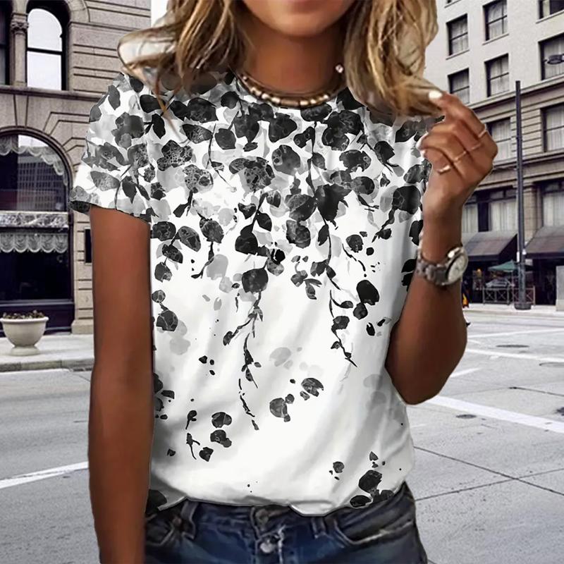 

Модная женская футболка с принтом листьев и чернил, забавная повседневная футболка с круглым вырезом и короткими рукавами, летняя женская футболка XS