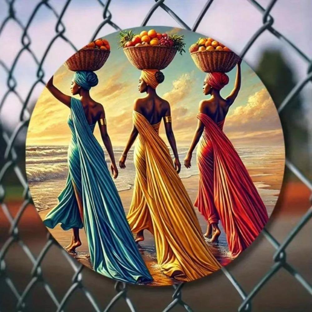Vivace Cesto di Frutta con Donne Africane Wall Art Decorazione per la Casa Retrò