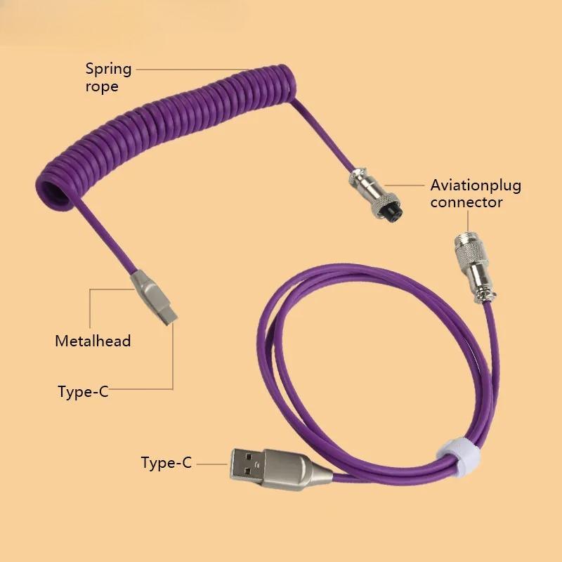 Mechanical Keyboard Coiled Cable USB Type C Aviator Aviation Connector Nylon Braided Spring Cord for Gaming PC 3M Length