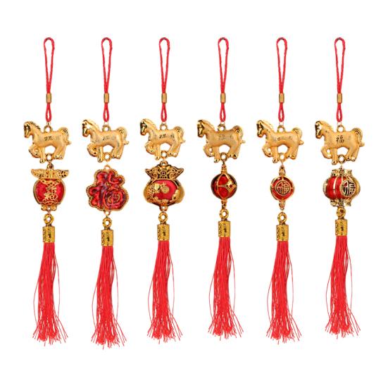 2026 Horse Hanging Ornament Chinese New Year Horse Lucky Charm Red Tassel Feng Shui Pendant for Car Bonsai Tree Lunar New Year Wealth