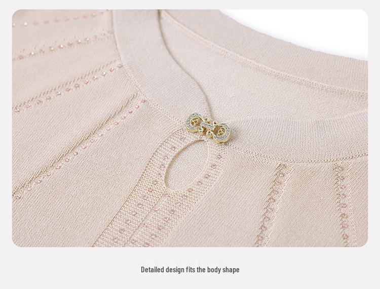 2026 Eis Seide Kurzarm T-Shirt für Frauen mittleren und höheren Alters, Sommer Mode Rundhals Strickware