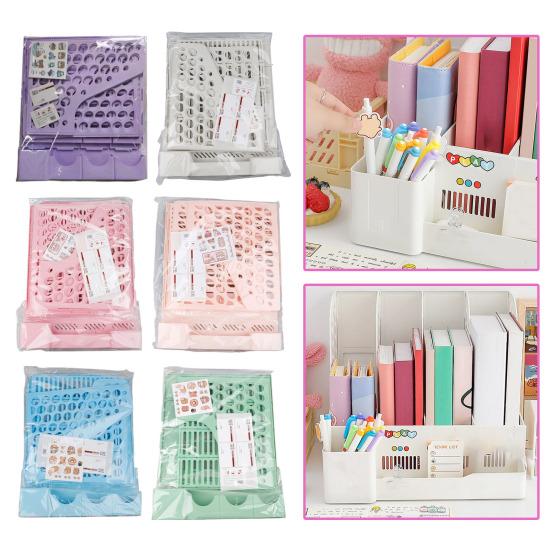 Cute Desktop File Organizer for Students Foldable Book Holder Bookend Shelf for Documents Stationery Pen Holder School Supplies