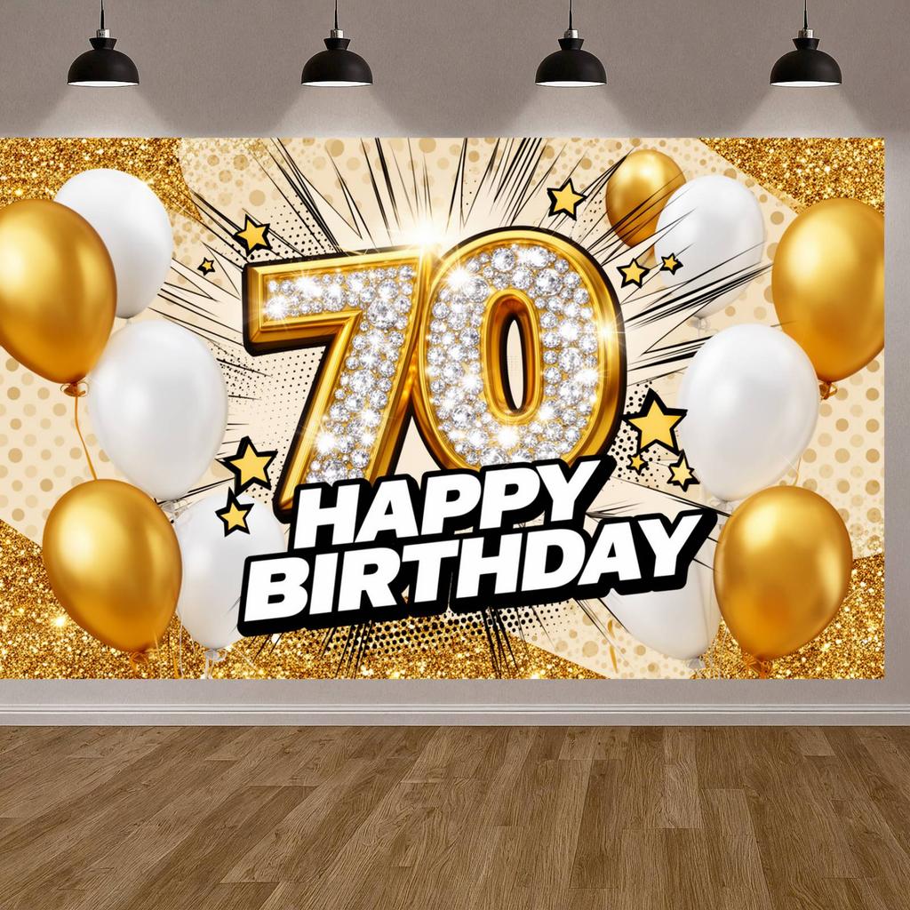 70th Birthday Photo Backdrop Gold Frame 70th Birthday Party Banner 70th Birthday Backdrop Typography For Banquet Hall