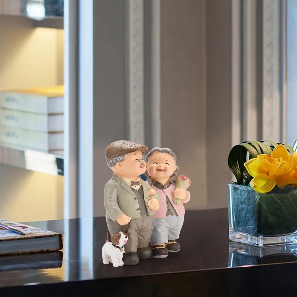 5in Grandpa Grandma Cake Making Statue Couple Anniversary Tabletop Decor Study Desk Display Piece